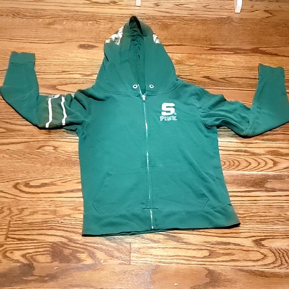 Pink by Victoria Secret Michigan State Hoodie Green Jacket